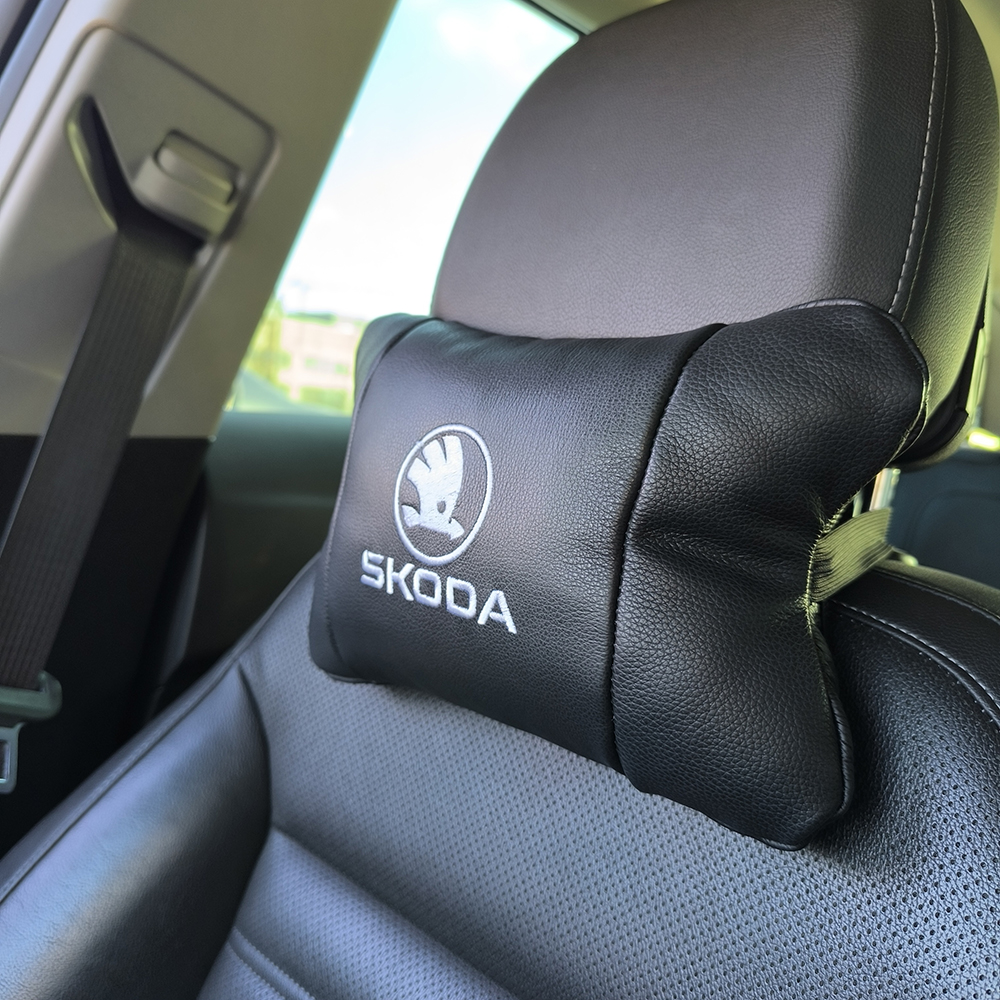 Автомобільні подушки 2 шт на підголівник Skoda / Шкода, з натуральної шкіри, стильний аксесуар для вашого авто - Зображення 4