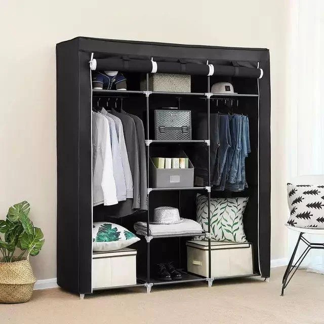 Шафа тканинна 3 секції складана з каркасом STORAGE WARDROBE 175 х 130 х 45 см. Колір: чорний - Зображення 7