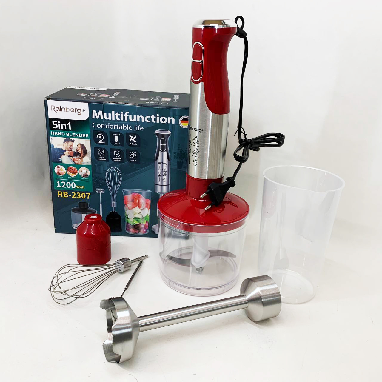 Блендер 5в1 Rainberg RB-2307 багатофункціональний занурювальний та стаціонарний Red - Зображення 6