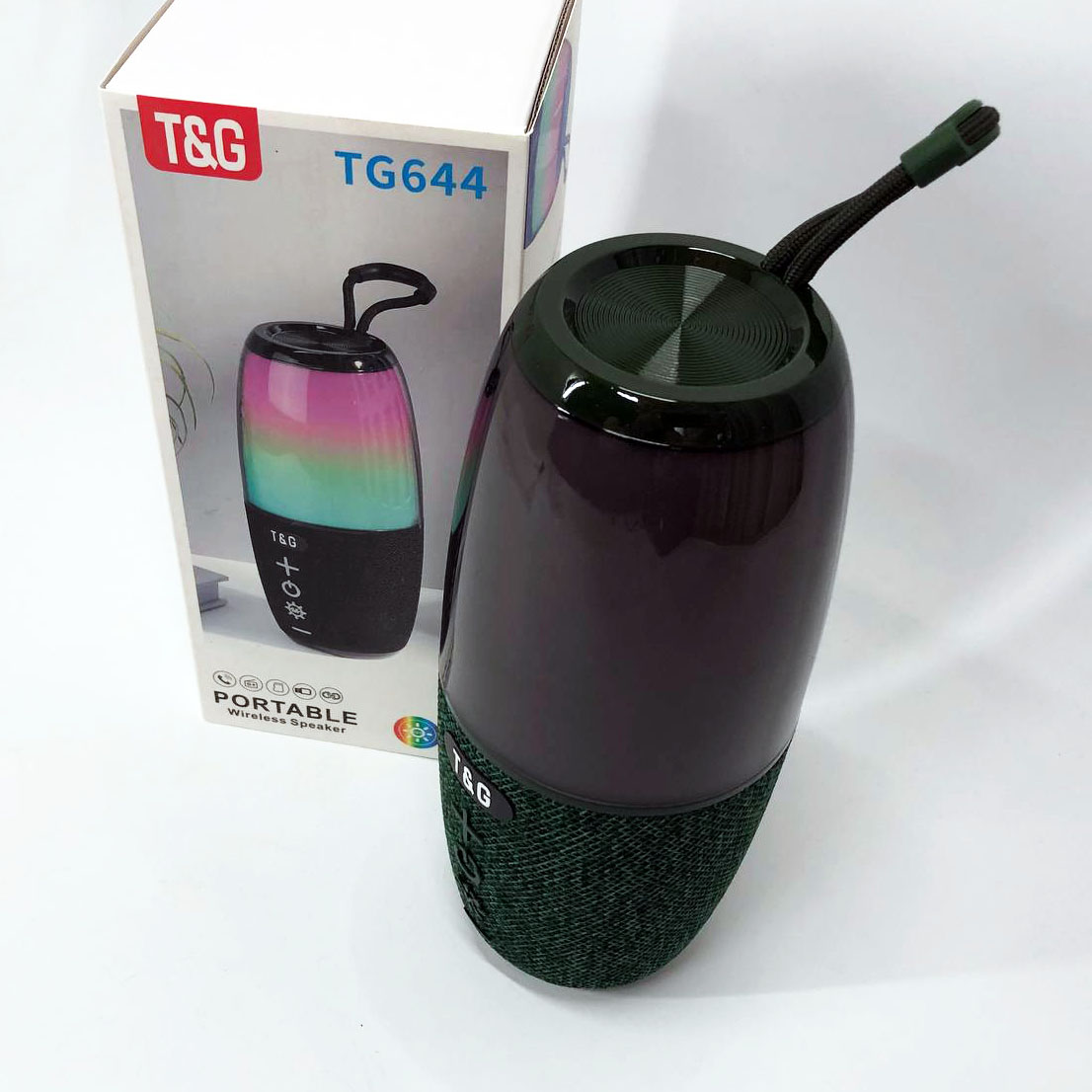Портативна колонка TG644 5W з RGB підсвічуванням та ремінцем, Бездротова колонка потужна. Колір: зелений - Зображення 7