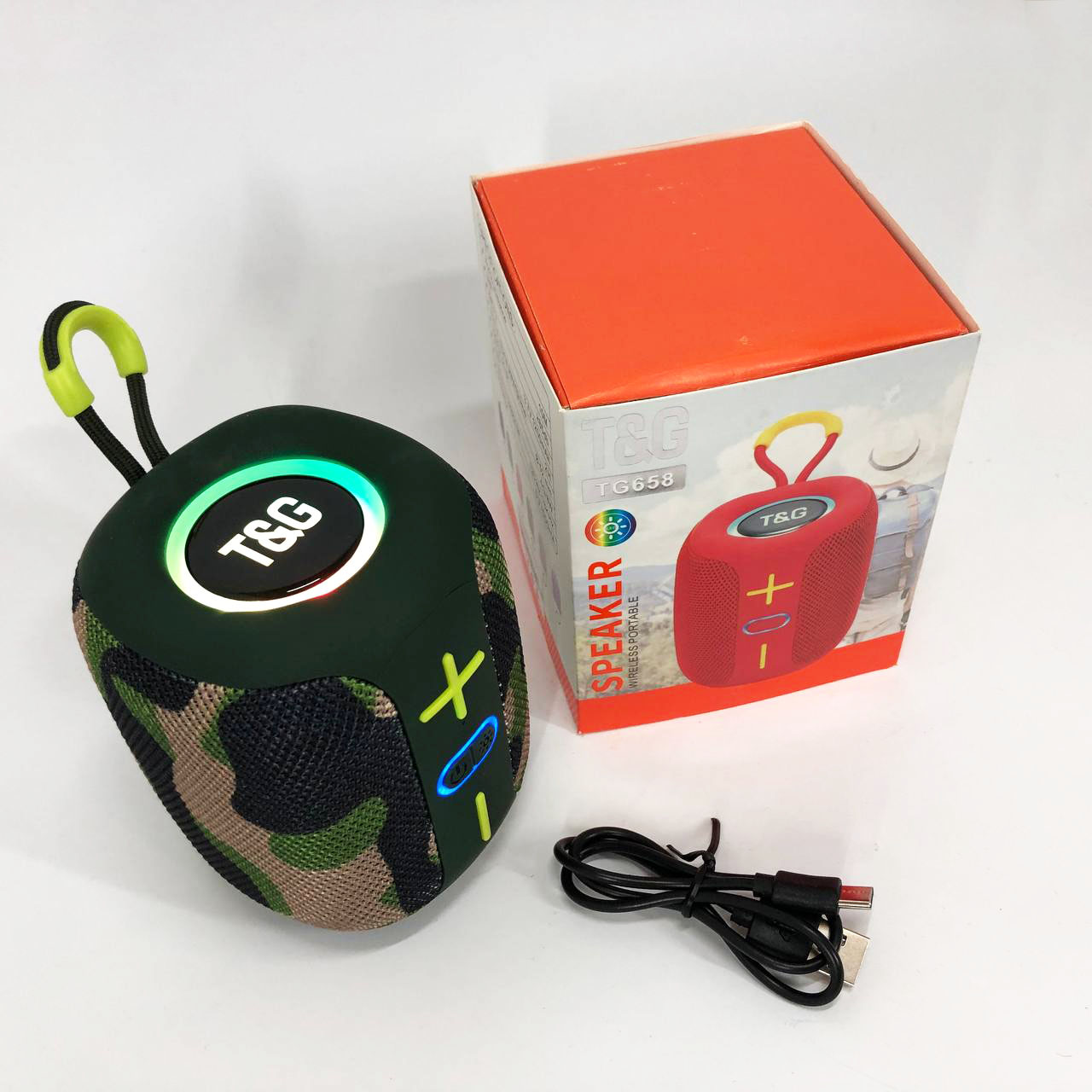 Портативна Bluetooth колонка TG658 8W з RGB підсвічуванням, Гучна блютуз колонка. Колір: камуфляж - Зображення 5