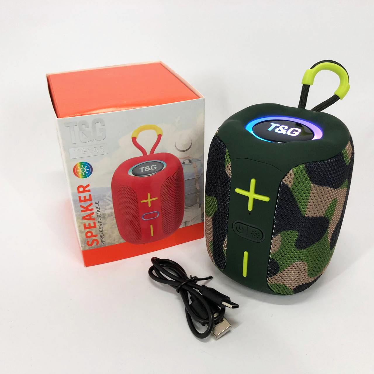 Портативна Bluetooth колонка TG658 8W з RGB підсвічуванням, Гучна блютуз колонка. Колір: камуфляж - Зображення 8