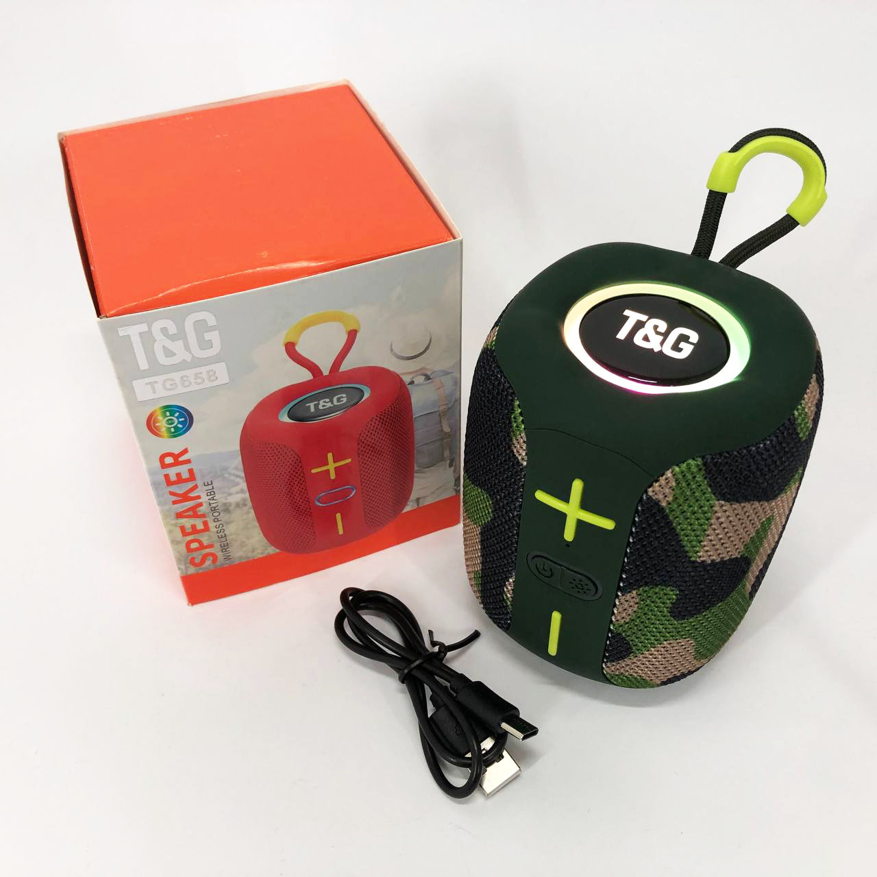 Портативна Bluetooth колонка TG658 8W з RGB підсвічуванням, Гучна блютуз колонка. Колір: камуфляж - Зображення 6