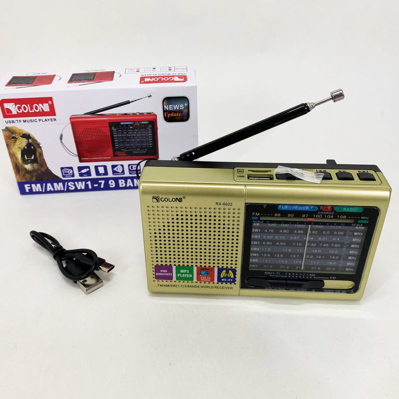 Портативна стовпчик радіо MP3 USB Golon RX-6622. Колір: золотий - Зображення 6