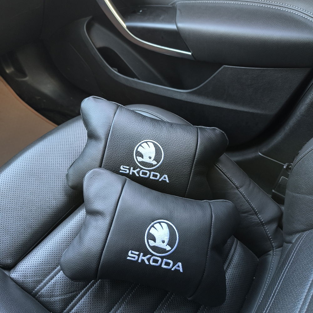 Автомобільні подушки 2 шт на підголівник Skoda / Шкода, з натуральної шкіри, стильний аксесуар для вашого авто - Зображення 7