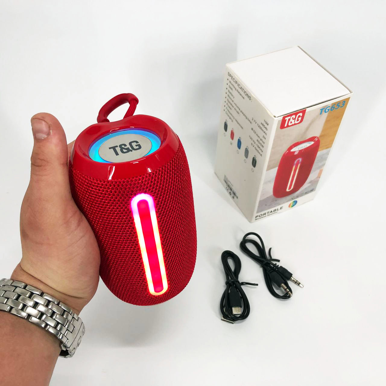 Портативна Bluetooth-колонка TG653 USB з ремінцем, потужна переносна акустична колонка. Колір: червоний - Зображення 3