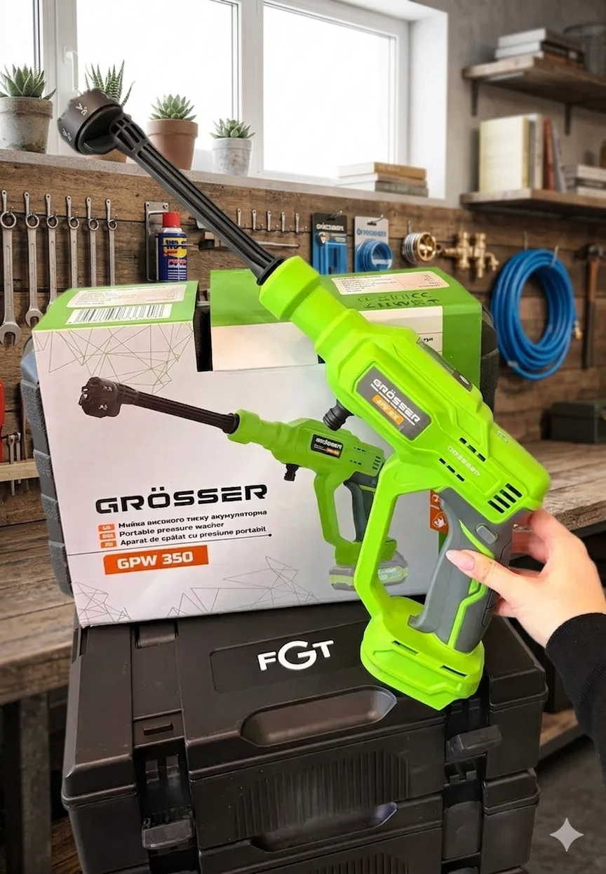Акумуляторна мийка високого тиску GRÖSSER GPW350 (без акумуляторів та зарядного пристрою) в кейсі