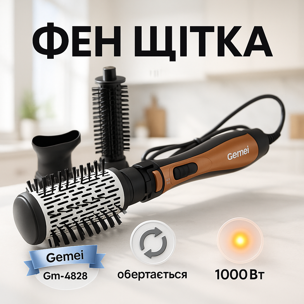 Фен Щітка Gemei Gm-4828 Браш Стайлер гребінець Для Брашинга, Фен щітка 3 в 1, Фен браш Gemei - Зображення 5