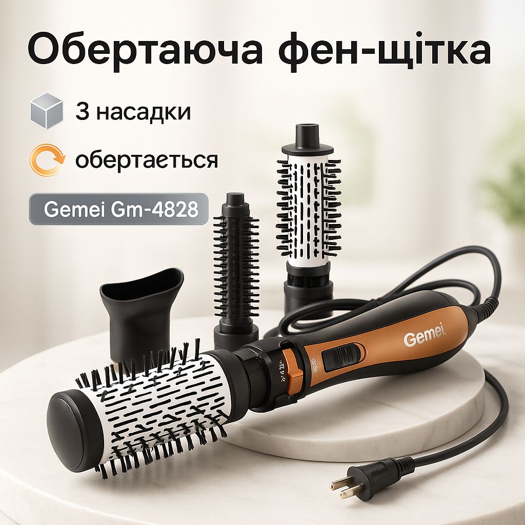 Фен Щітка Gemei Gm-4828 Браш Стайлер гребінець Для Брашинга, Фен щітка 3 в 1, Фен браш Gemei - Зображення 3