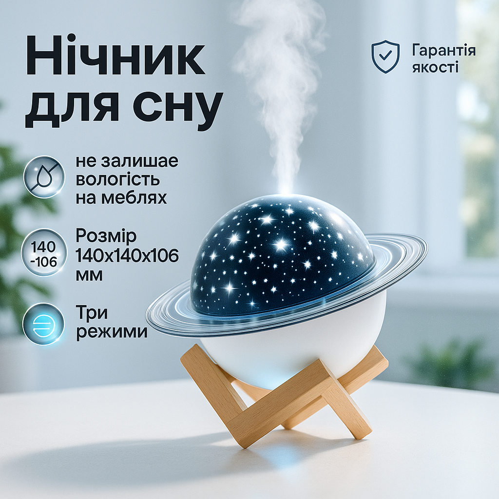Зволожувач повітря проектор Зоряне небо/ сатурн / Настільний світильник нічник Проекційний - Зображення 5