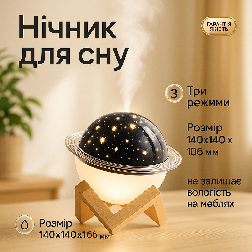 Зволожувач повітря проектор Зоряне небо/ сатурн / Настільний світильник нічник Проекційний - Зображення 4