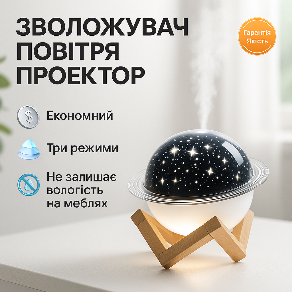 Зволожувач повітря проектор Зоряне небо/ сатурн / Настільний світильник нічник Проекційний - Зображення 3