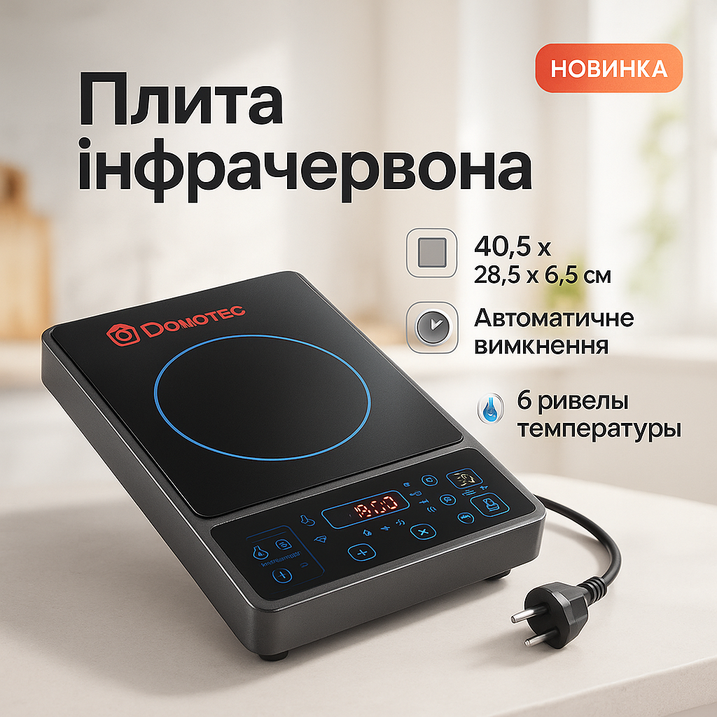 Плита інфрачервона Domotec MS-5842 на 1 конфорку, потужна настільна електроплита, індукційна плита міні - Зображення 5