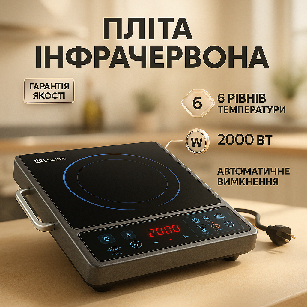 Плита інфрачервона Domotec MS-5842 на 1 конфорку, потужна настільна електроплита, індукційна плита міні - Зображення 4
