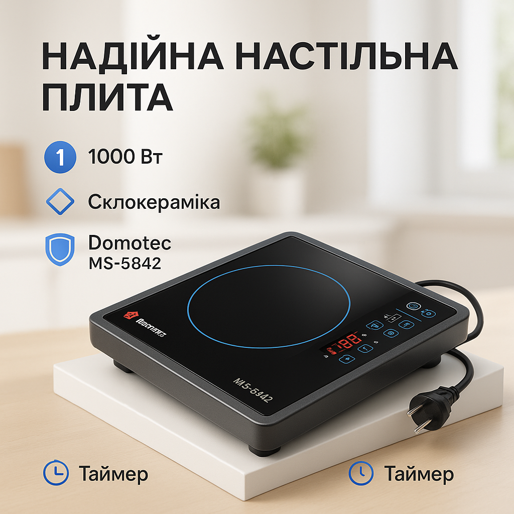 Плита інфрачервона Domotec MS-5842 на 1 конфорку, потужна настільна електроплита, індукційна плита міні - Зображення 3