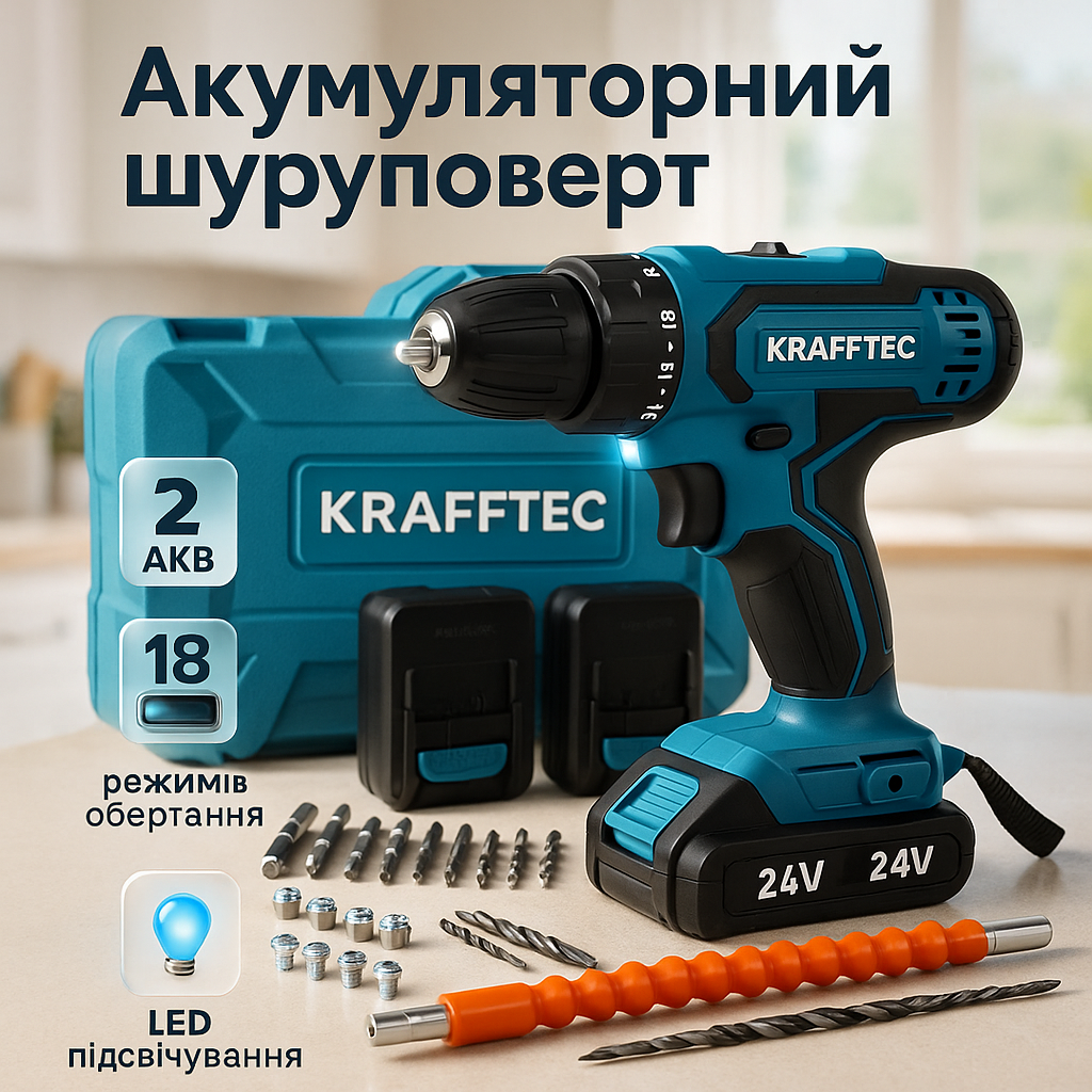 Акумуляторний шуруповерт із насадками в кейсі - Зображення 8