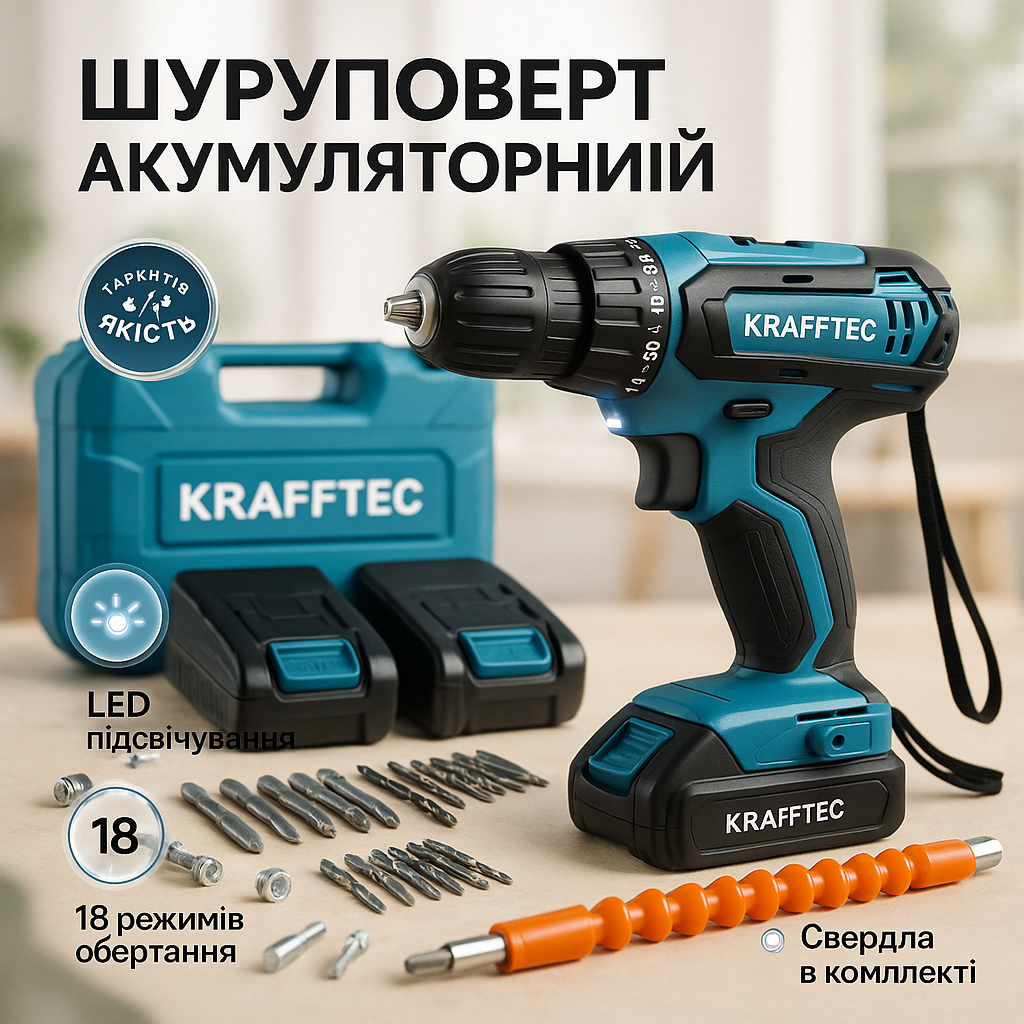 Акумуляторний шуруповерт із насадками в кейсі - Зображення 6