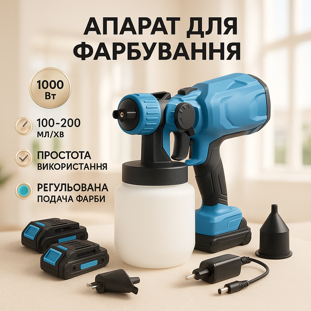 Краскопульт акумуляторний Krafftec 48V/2Ah 600Вт 800 мл фарборозпилювач портативний - Зображення 4