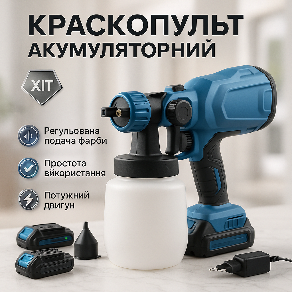 Краскопульт акумуляторний Krafftec 48V/2Ah 600Вт 800 мл фарборозпилювач портативний - Зображення 3