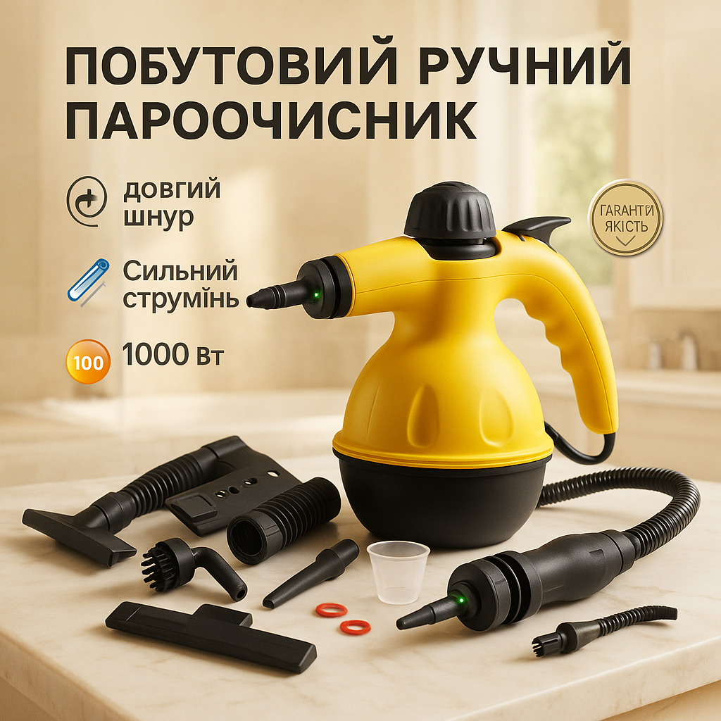Пароочисник з функцією відпарювача Steam Cleaner Pro 1000 Вт 6 насадок - Зображення 3