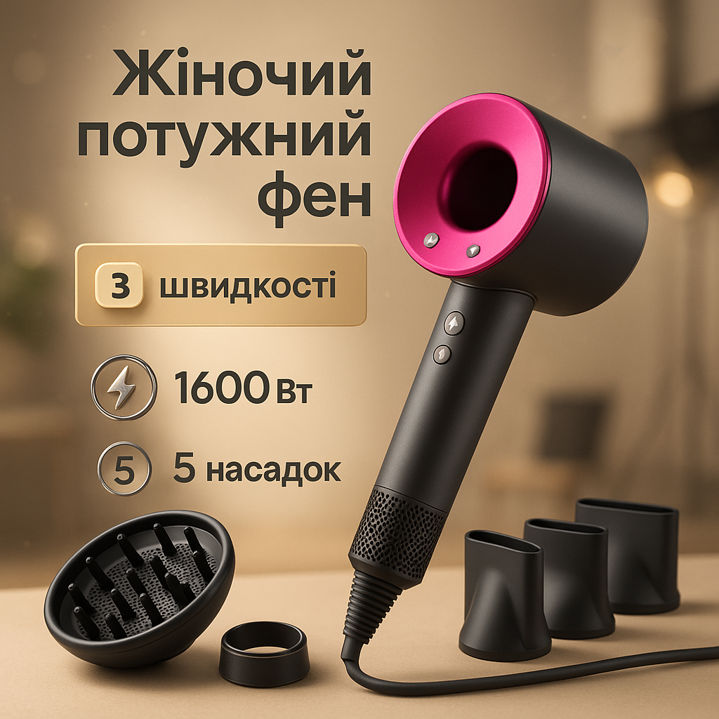 Фен Super Hair Dryer з 5 насадками для швидкого сушіння та укладання волосся - Зображення 4