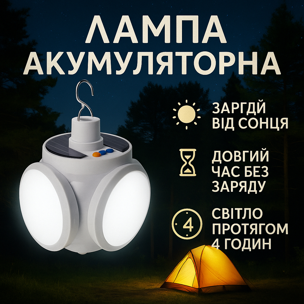 Ліхтар Лампа для кемпінгу акумуляторна BL-2029 + SOLAR на сонячній батареї кемпінговий складаний ліхтар - Зображення 2