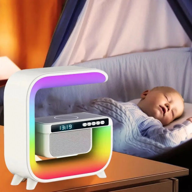 Нічний акумуляторний RGB G3 з бездротовою зарядкою 15W і Bluetooth колонкою 3W Настільна смарт лампа - Зображення 3