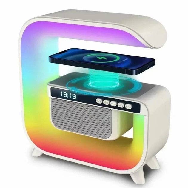 Нічний акумуляторний RGB G3 з бездротовою зарядкою 15W і Bluetooth колонкою 3W Настільна смарт лампа - Зображення 6