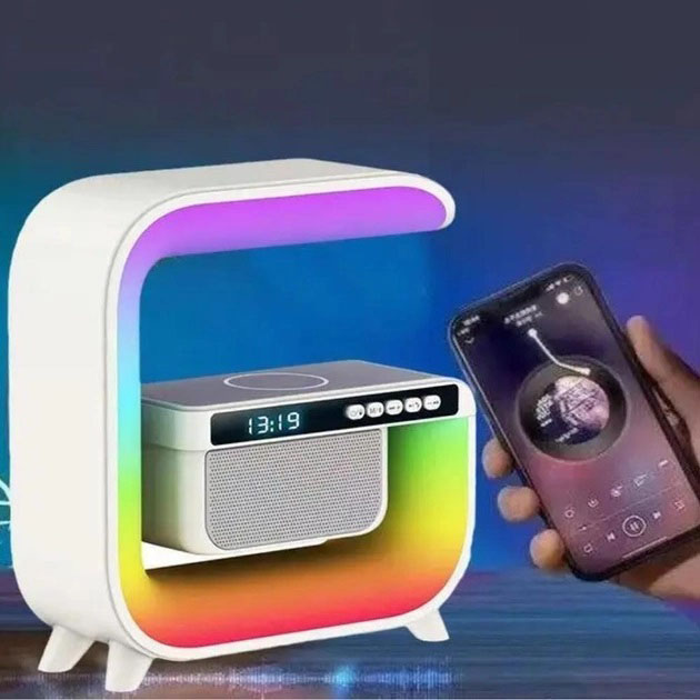 Нічний акумуляторний RGB G3 з бездротовою зарядкою 15W і Bluetooth колонкою 3W Настільна смарт лампа - Зображення 4