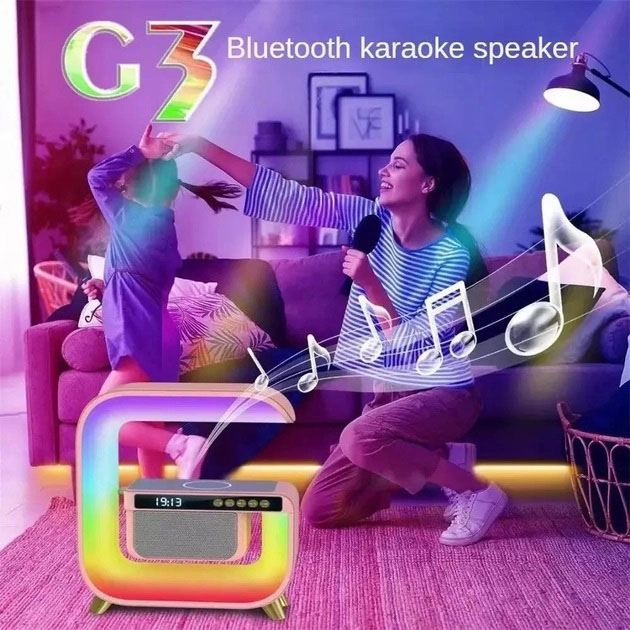 Нічний акумуляторний RGB G3 з бездротовою зарядкою 15W і Bluetooth колонкою 3W Настільна смарт лампа - Зображення 7