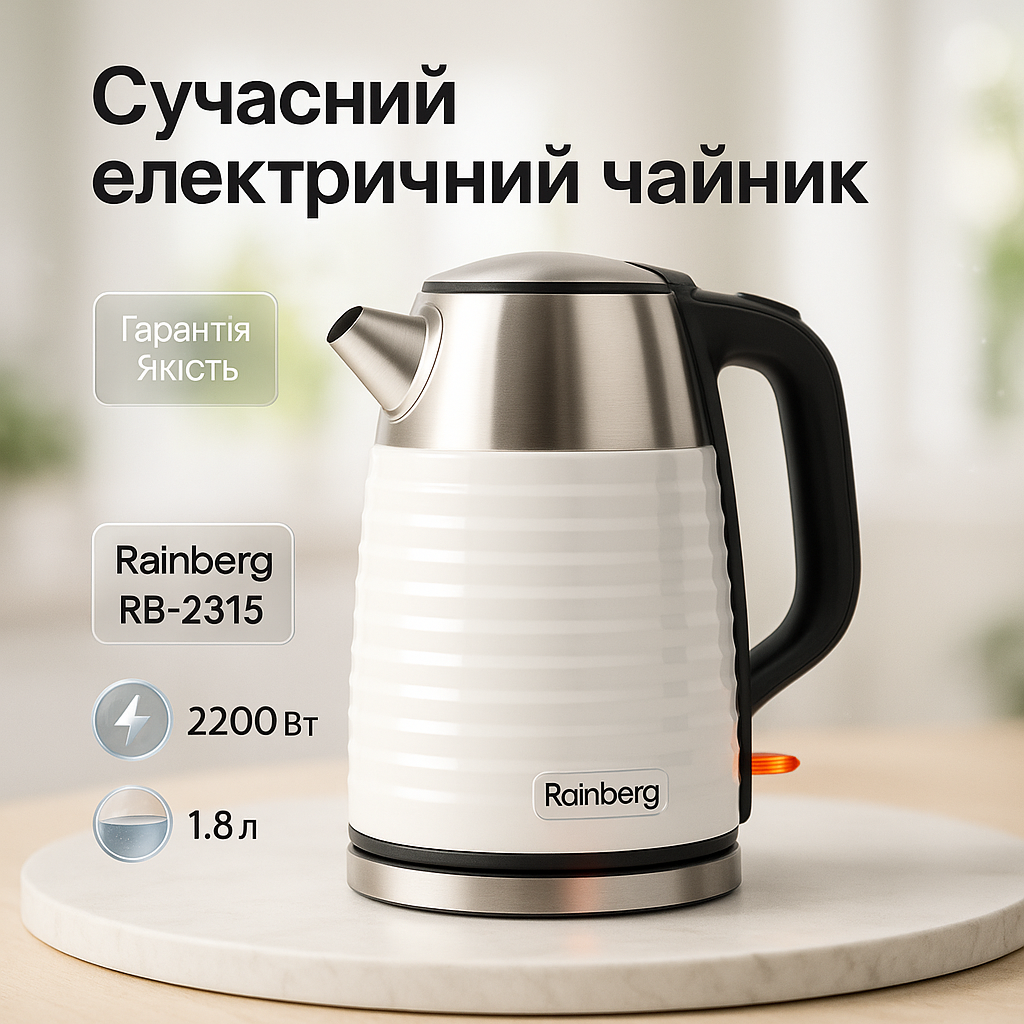 Чайник електричний Rainberg RB-2315 1.8л 2200Вт White - Зображення 5