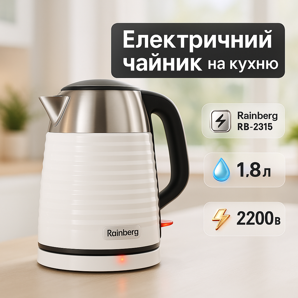 Чайник електричний Rainberg RB-2315 1.8л 2200Вт White - Зображення 4