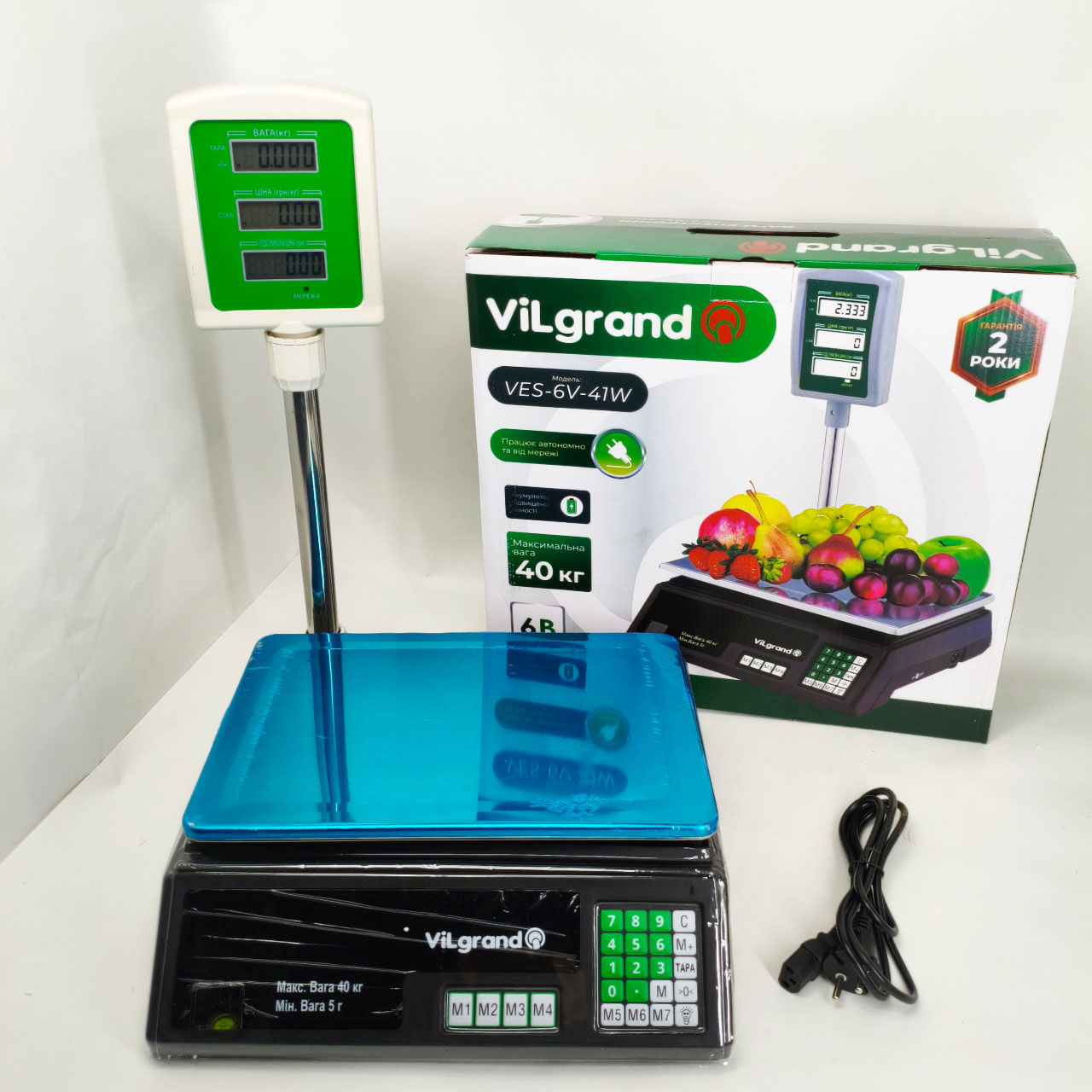 Ваги торговельні ViLgrand VES-6V-41W 40 кг з калькулятором та акумулятором - Зображення 3